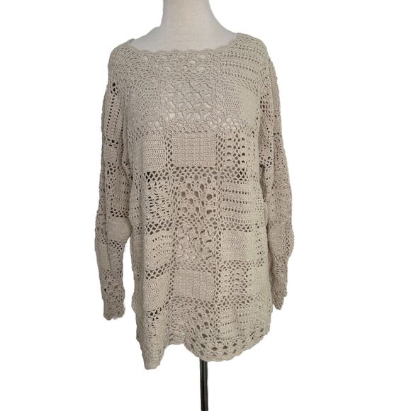 Express Tricot Womens Sweater Size L Handknit Silk Blend Open Knit Crochet Boho - Picture 1 of 9